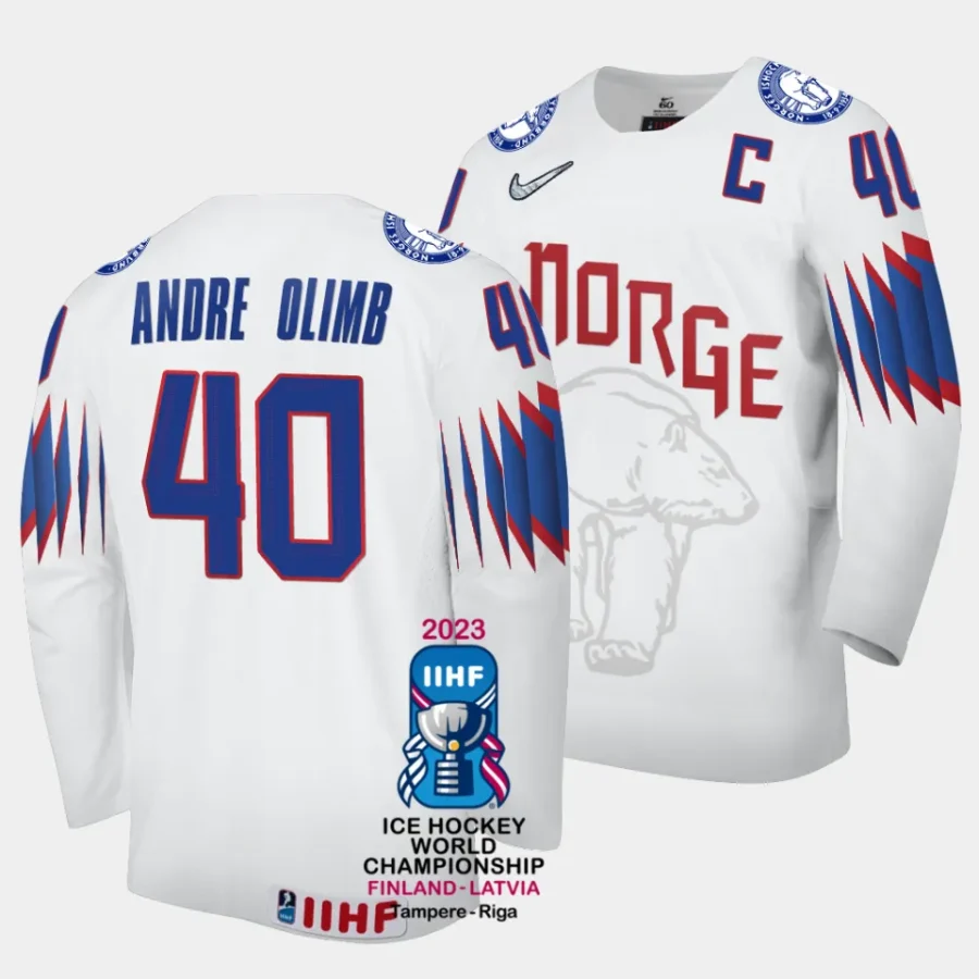 norway ken andre olimb 2023 iihf world championship white home jersey