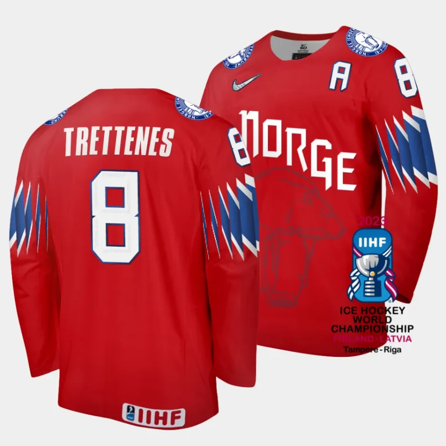 norway mathias trettenes 2023 iihf world championship red away jersey