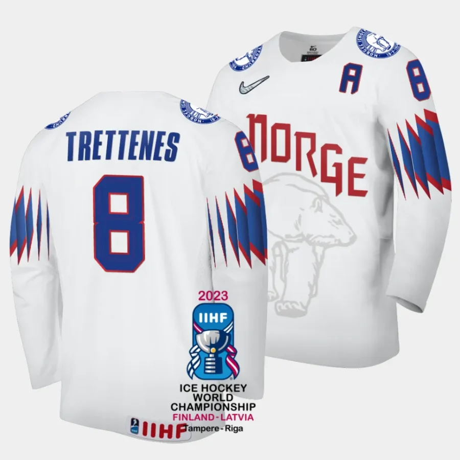 norway mathias trettenes 2023 iihf world championship white home jersey