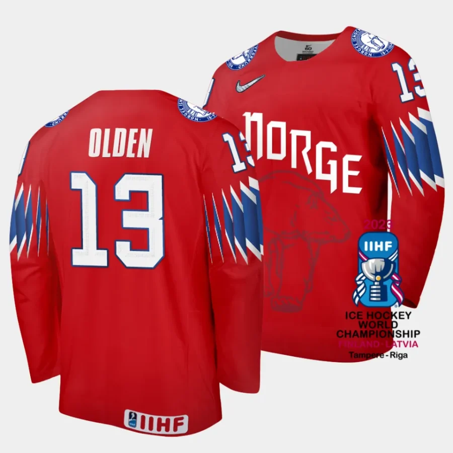 norway sondre olden 2023 iihf world championship red away jersey