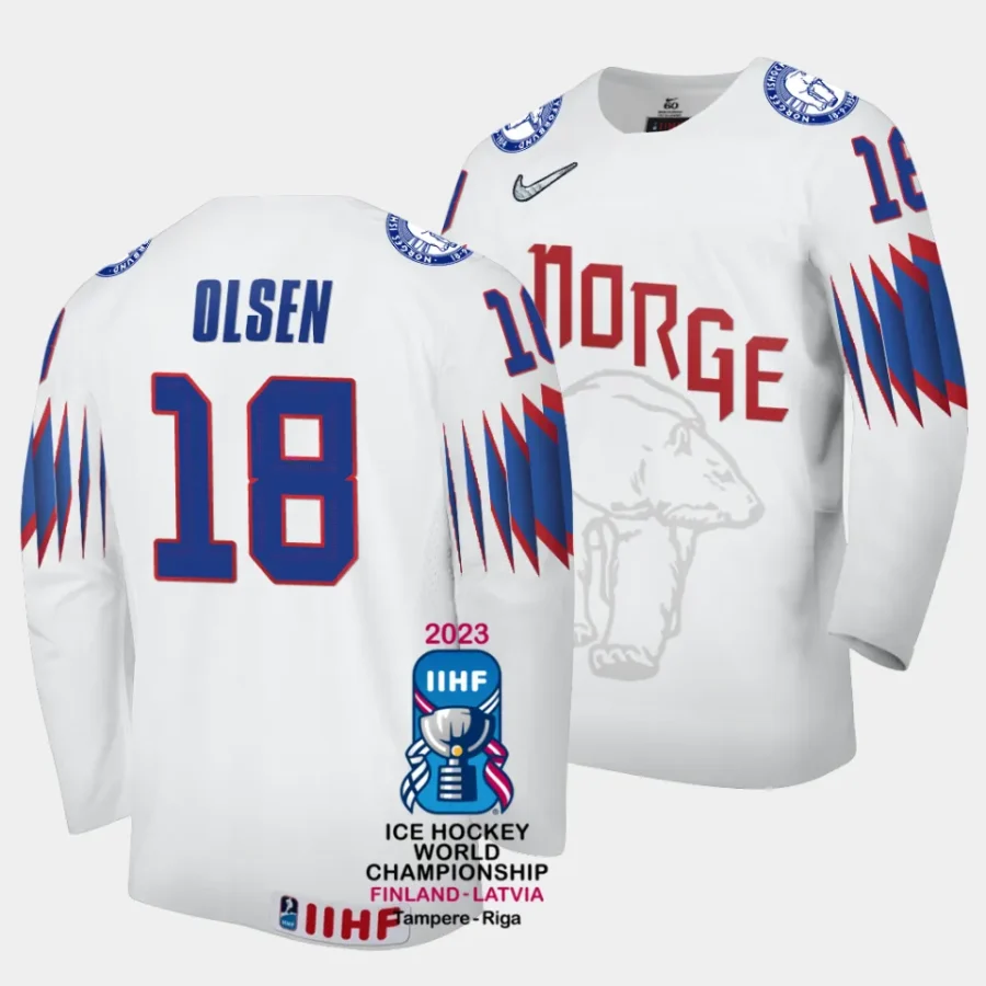 norway thomas olsen 2023 iihf world championship white home jersey