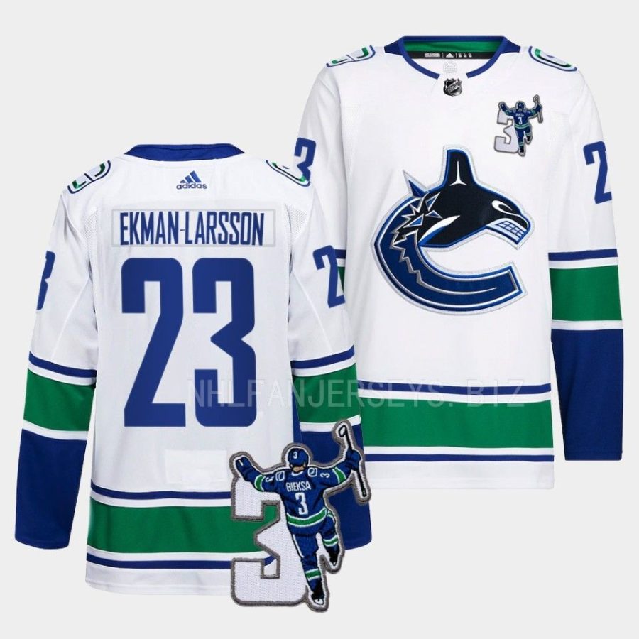 oliver ekman larsson canucks white kevin bieska patch away jersey