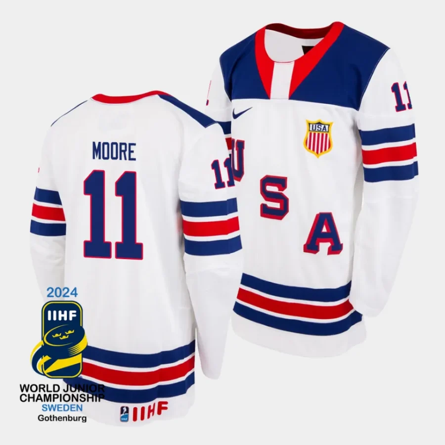 oliver moore usa 2024 iihf world junior champions white jersey