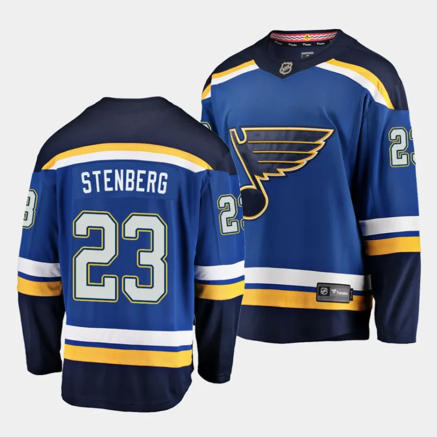 otto stenberg blues blue home 2023 nhl draft breakaway playerjersey