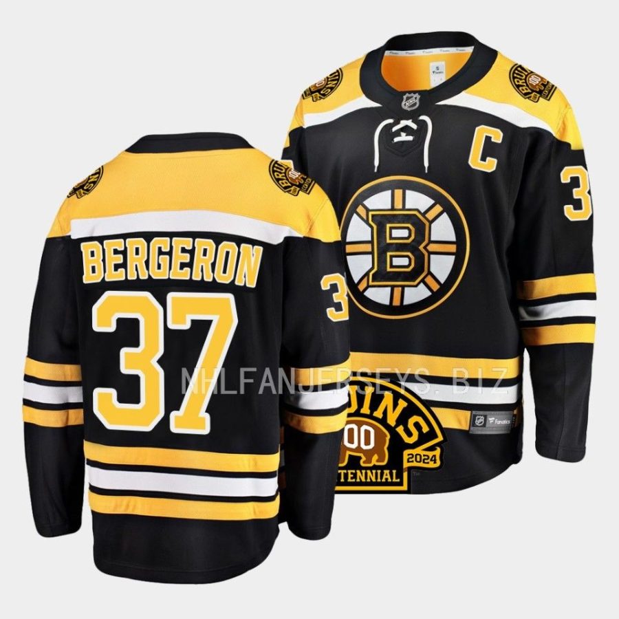 patrice bergeron bruins black 2023 24100th centennial home jersey