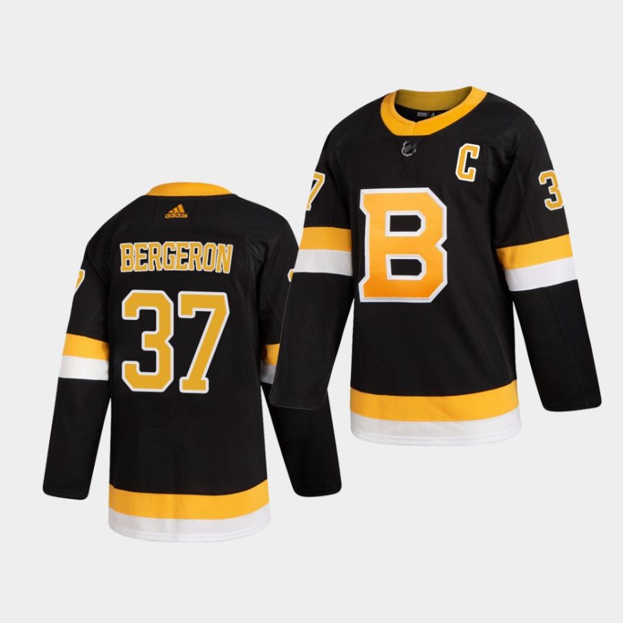 patrice bergeron bruins black authentic alternate jersey