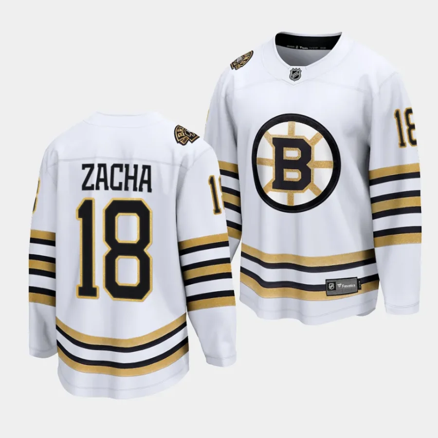 pavel zacha bruins white 2023 24100th anniversary premier jersey