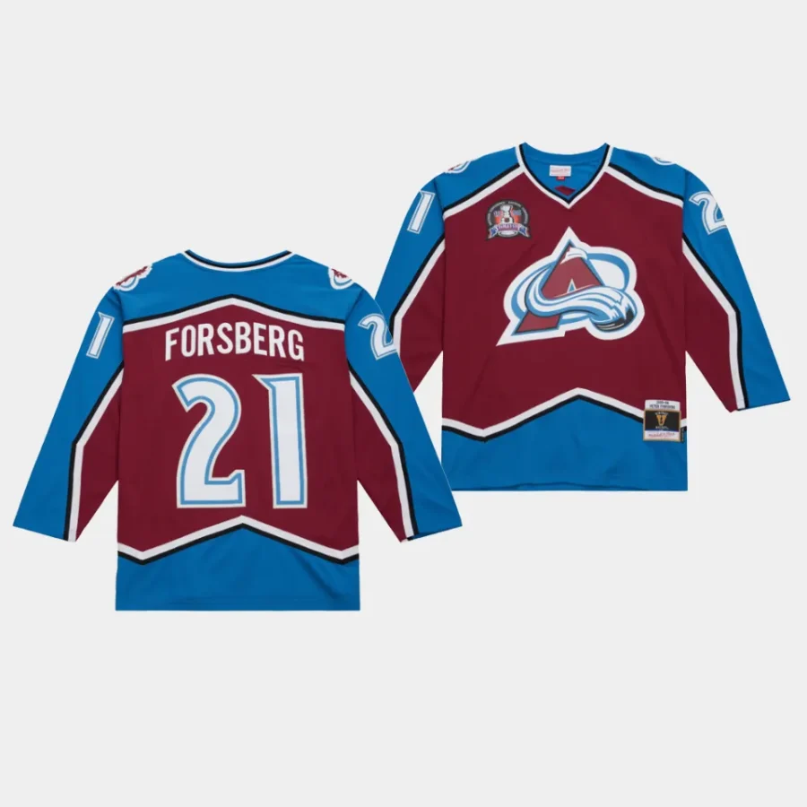 peter forsberg avalanche burgundy blue line 1995 throwback jersey