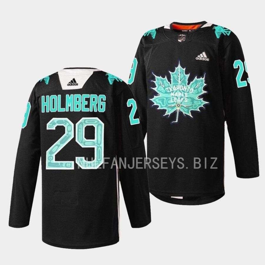 pontus holmberg maple leafs black 2023indigenous celebration game warmup sweater jersey