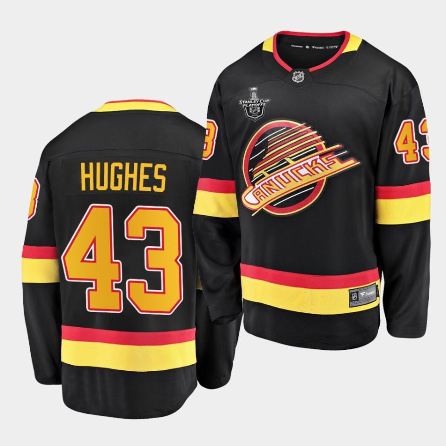 quinn hughes canucks black 2020 stanley cup playoffs flying skate jersey