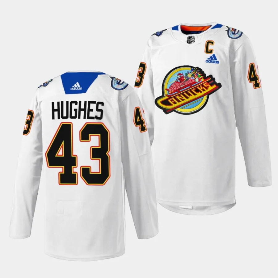 quinn hughes canucks white 2023christmas night pre game sweater jersey