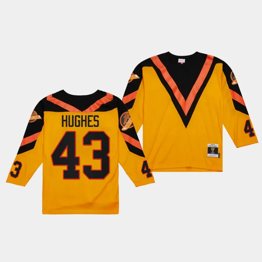 quinn hughes canucks yellow blue line 1981 throwback jersey