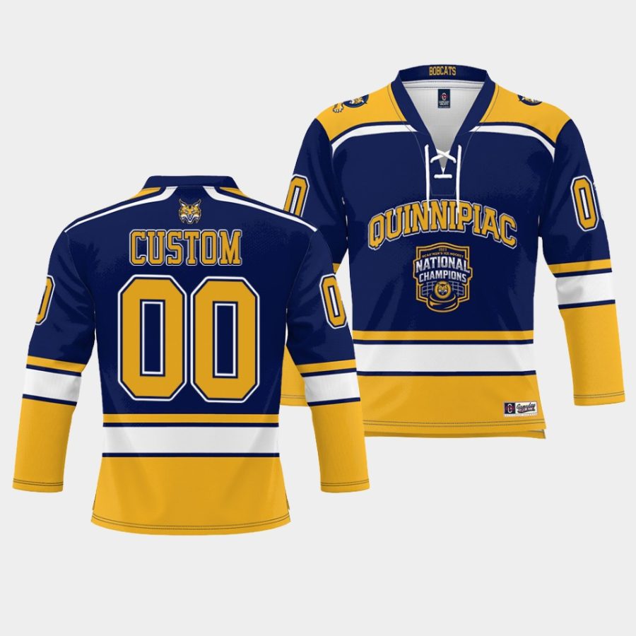 quinnipiac bobcats custom 2023 ncaa ice hockey national champions navy jersey