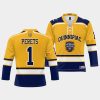 quinnipiac bobcats yaniv perets 2023 ncaa national champions gold ice hockey jersey