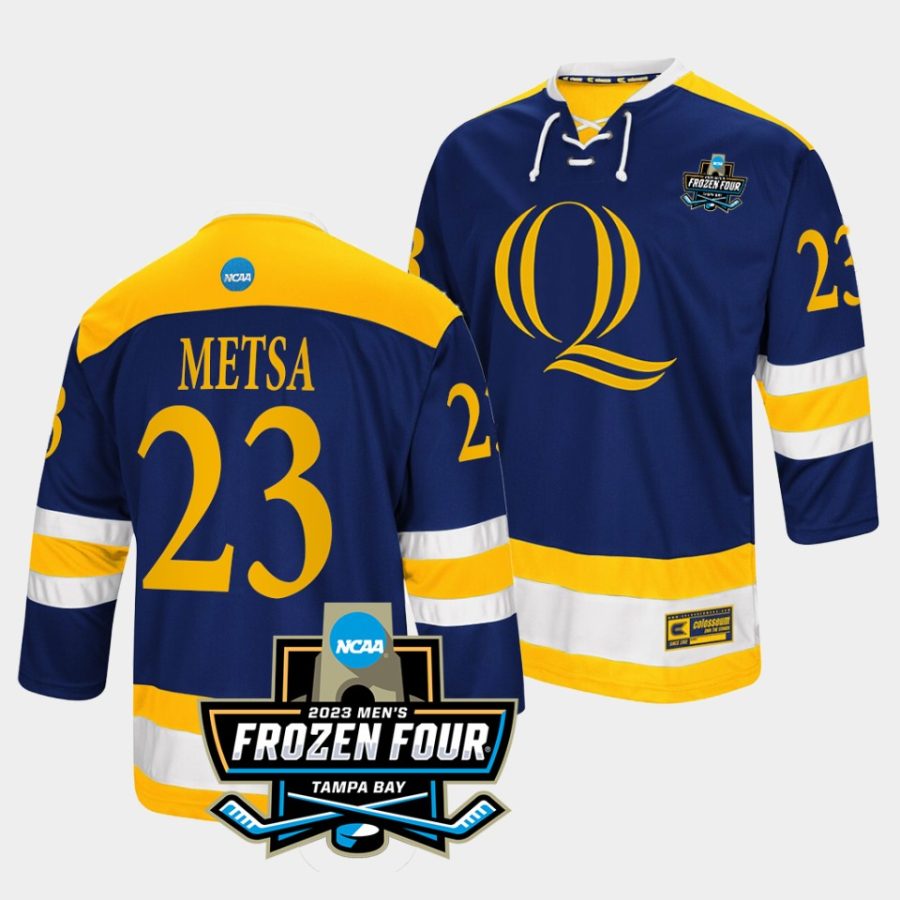 quinnipiac bobcats zach metsa 2023 ncaa frozen four navy ice hockey jersey