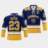 quinnipiac bobcats zach metsa 2023 ncaa ice hockey national champions navy jersey