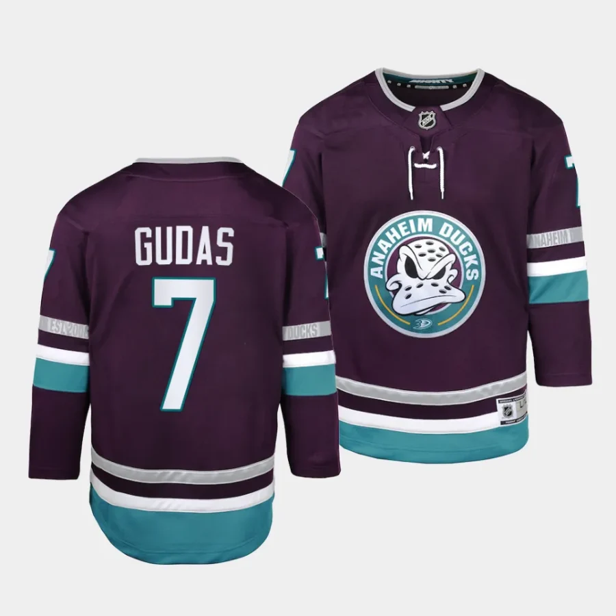 radko gudas ducks 2023 2430th anniversary youth purplereplica player jersey