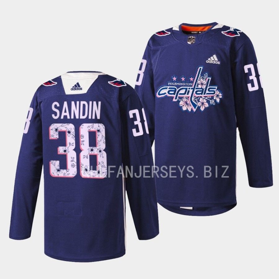 rasmus sandin capitals navy 2023cherry blossom warmup jersey