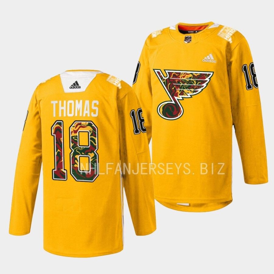 robert thomas blues yellow 2023black history night warmup jersey