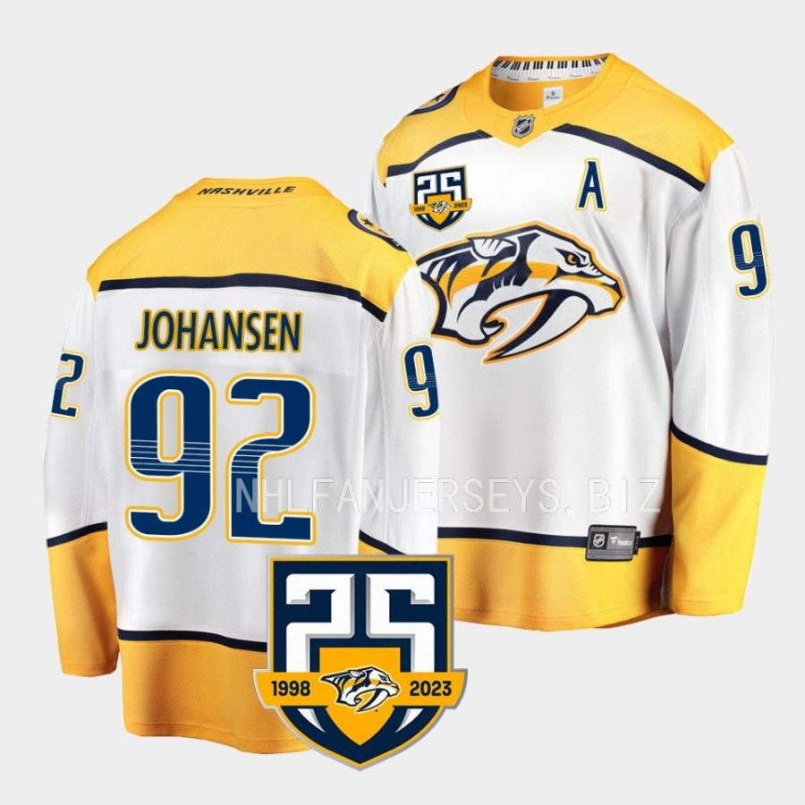 ryan johansen predators white 2023 2425th anniversary logo away jersey