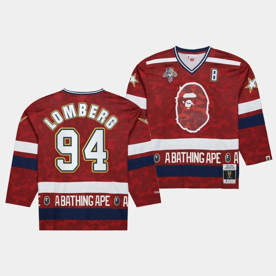 ryan lomberg panthers red nhl bape mitchell ness camo jersey