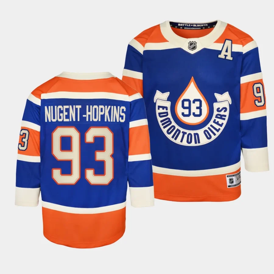 ryan nugent hopkins oilers 2023 nhl heritage classic youth royalpremier player jersey