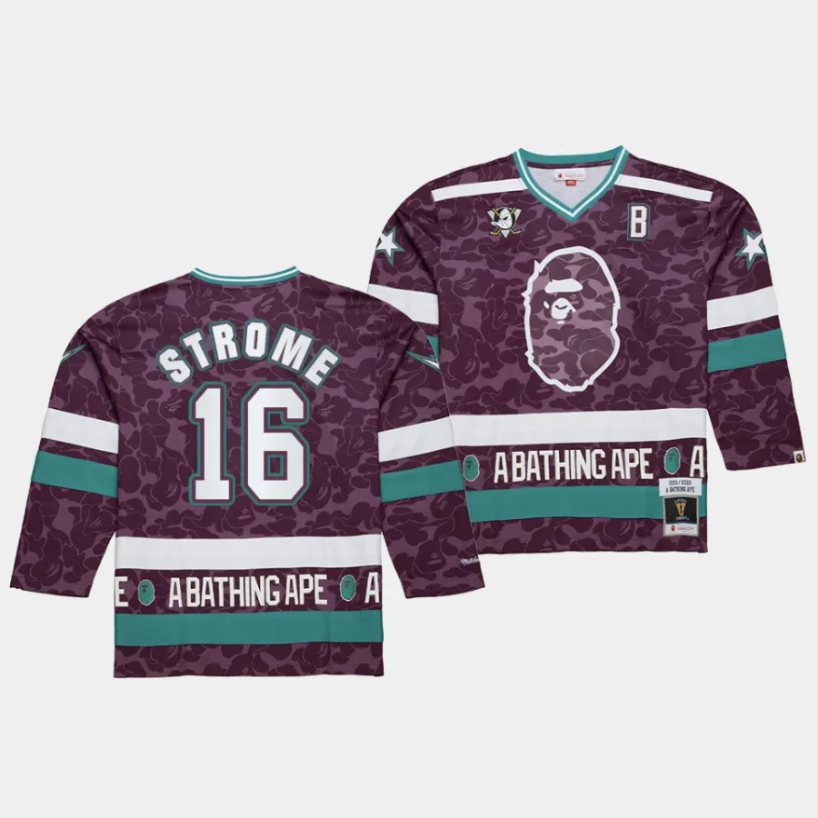 ryan strome ducks purple nhl bape mitchell ness camo jersey