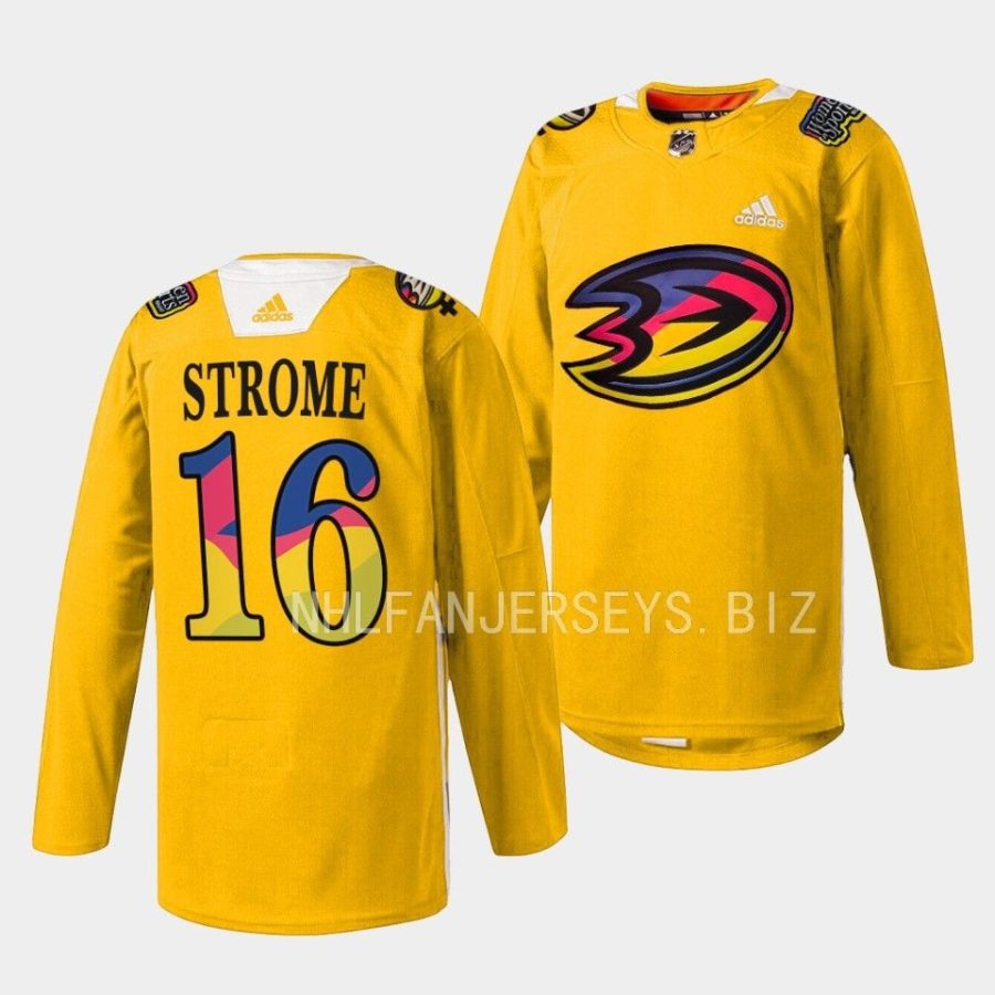 ryan strome ducks yellow 2023women in sports night warmup jersey