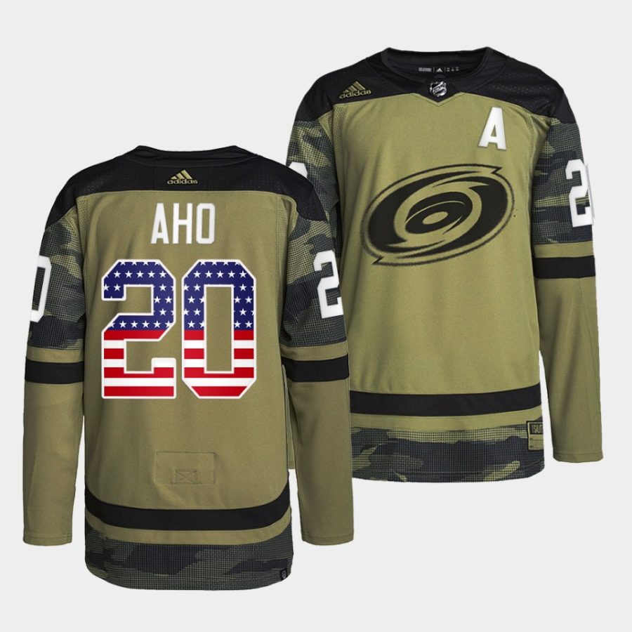 sebastian aho hurricanes camo 2023military appreciation warmup jersey