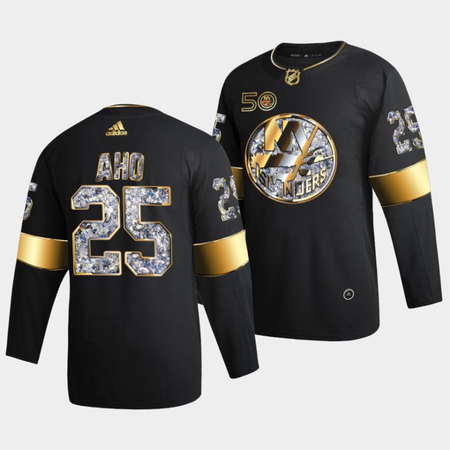 sebastian aho islanders 2022 23 black golden diamond 50th anniversary jersey