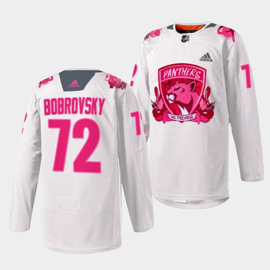 sergei bobrovsky panthers warmup 2022pink in the rink white jersey