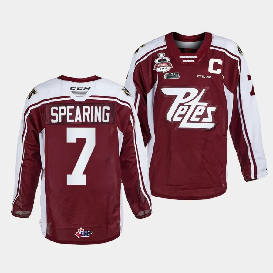 shawn spearing peterborough petes maroon 2023 ohl champions memorial cup jersey