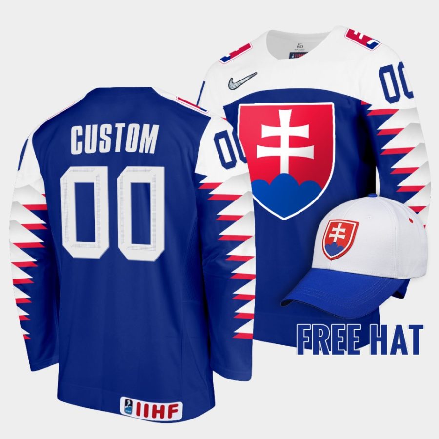 slovakia custom 20222022 iihf world junior championship royal free hat jersey