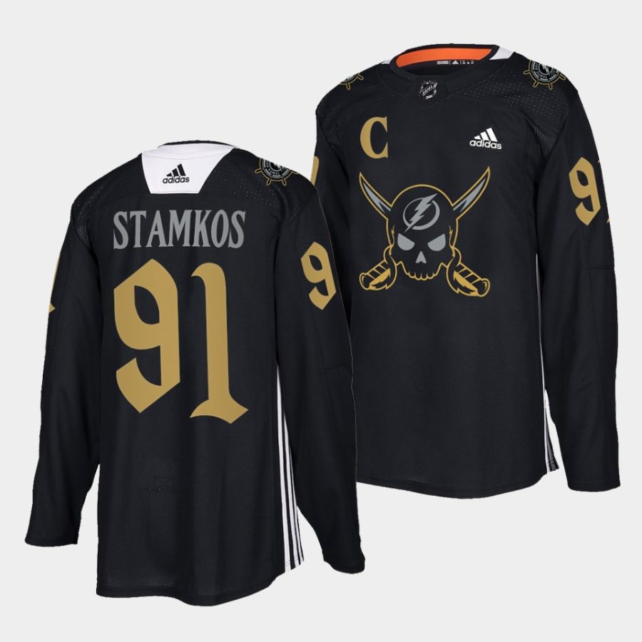 steven stamkos lightning pirate themed warmup 2022gasparilla inspired black jersey