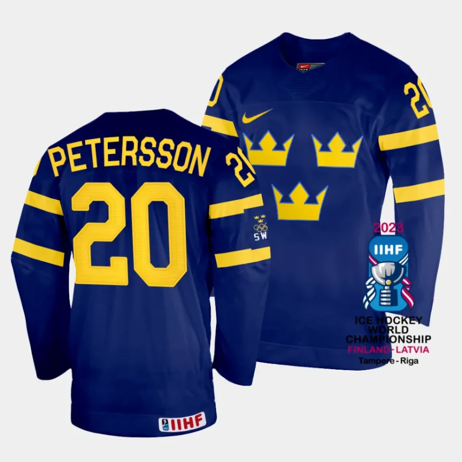 sweden andre petersson 2023 iihf world championship navy away jersey