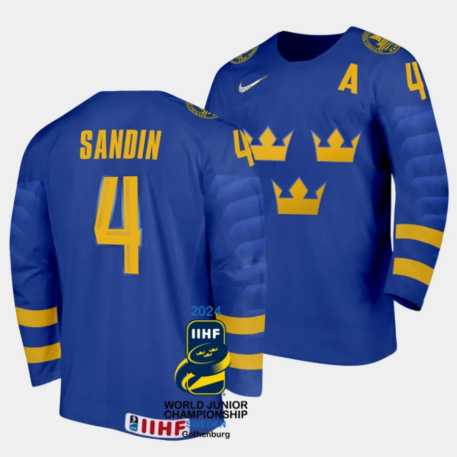 sweden axel sandin pellikka 2024 iihf world junior championship white jersey