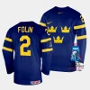 sweden christian folin 2023 iihf world championship navy away jersey