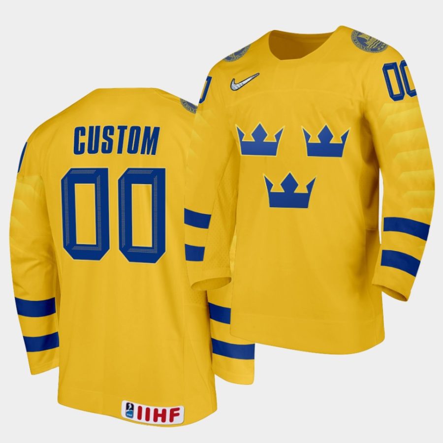 sweden custom 2020 iihf world ice hockey yellow home jersey