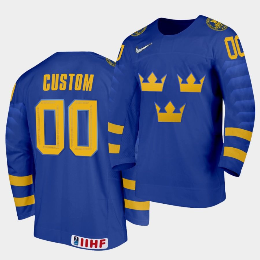 sweden custom 2021 iihf world championship blue away jersey