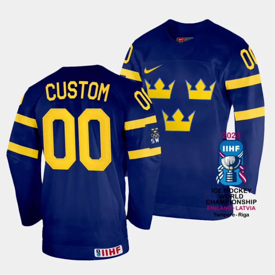 sweden custom 2023 iihf world championship navy away jersey