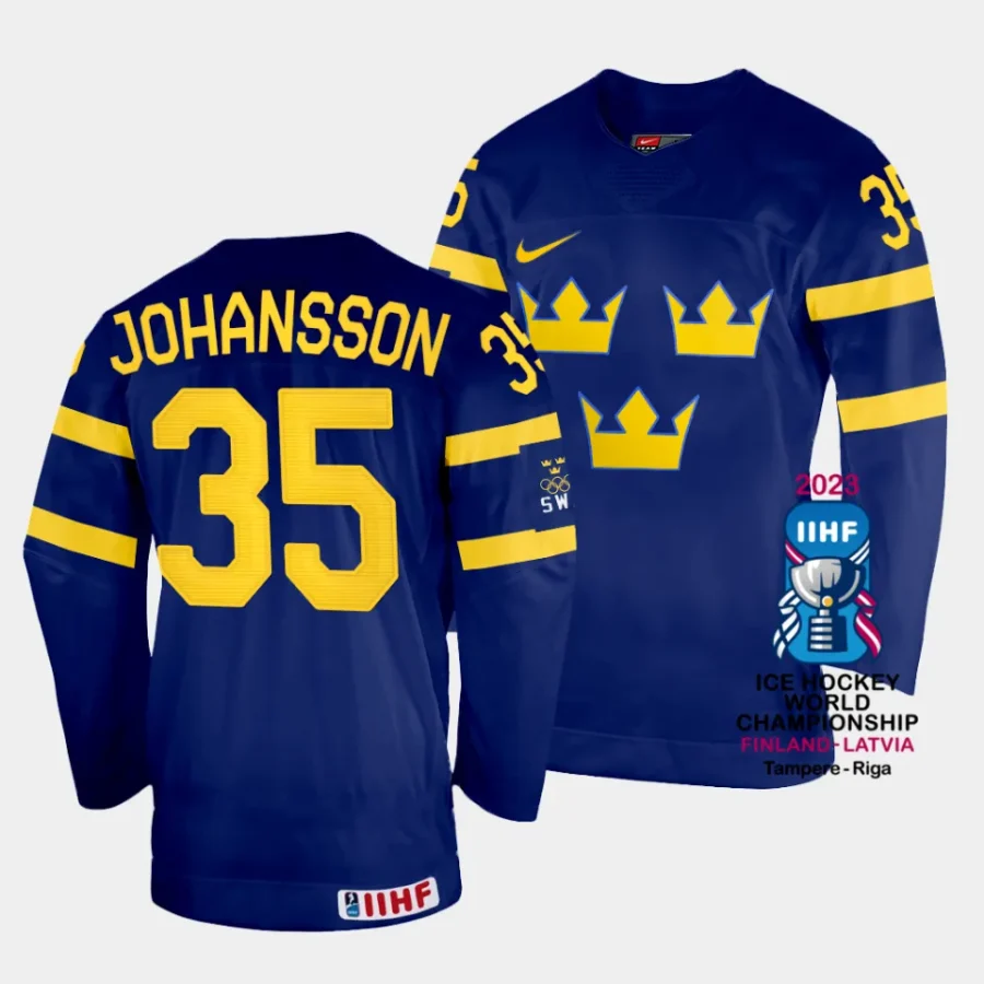 sweden jacob johansson 2023 iihf world championship navy away jersey