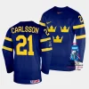 sweden leo carlsson 2023 iihf world championship navy away jersey