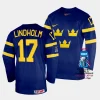 sweden par lindholm 2023 iihf world championship navy away jersey