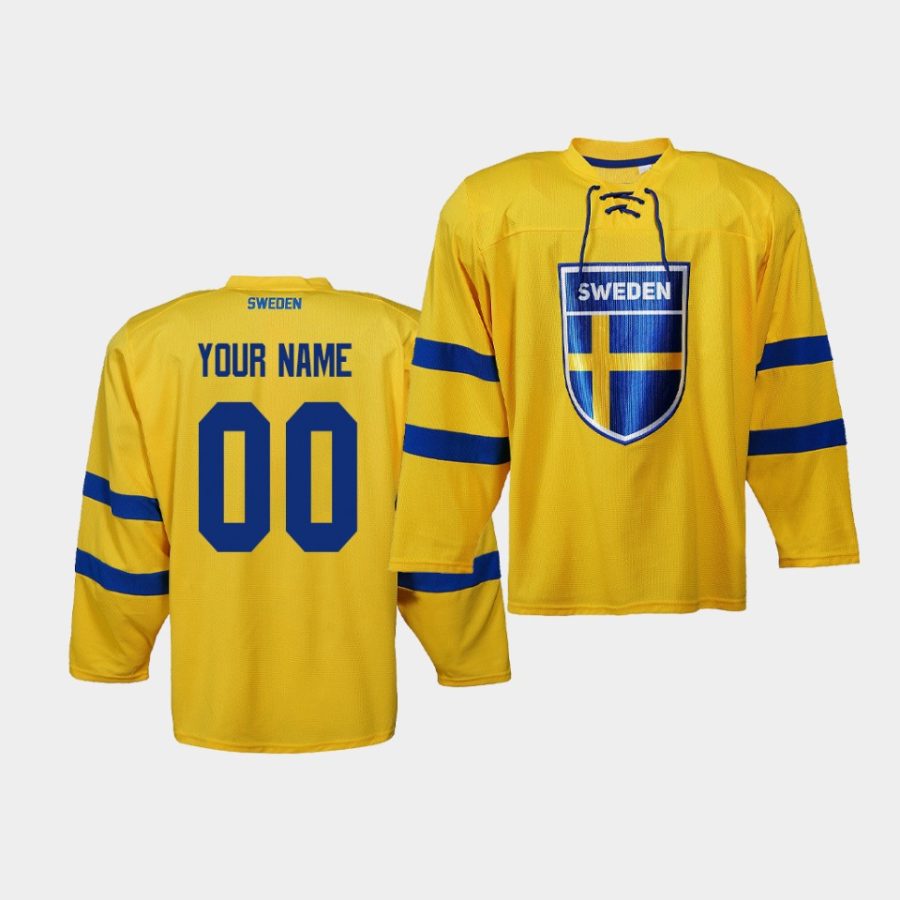 sweden team custom iihf world championship yellow replica jersey