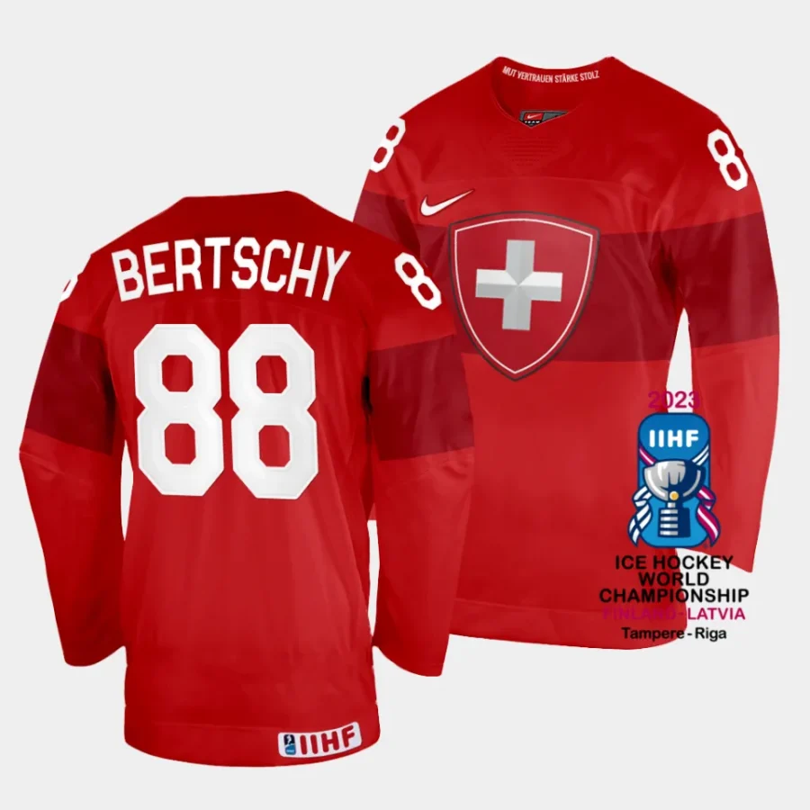 switzerland christoph bertschy 2023 iihf world championship red away jersey