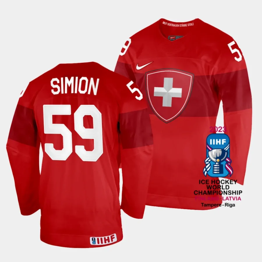 switzerland dario simion 2023 iihf world championship red away jersey