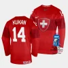 switzerland dean kukan 2023 iihf world championship red away jersey