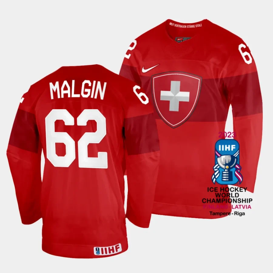 switzerland denis malgin 2023 iihf world championship red away jersey