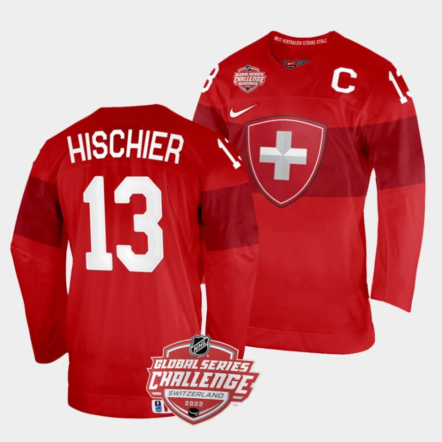 switzerland nico hischier 2022 nhl global series red home jersey