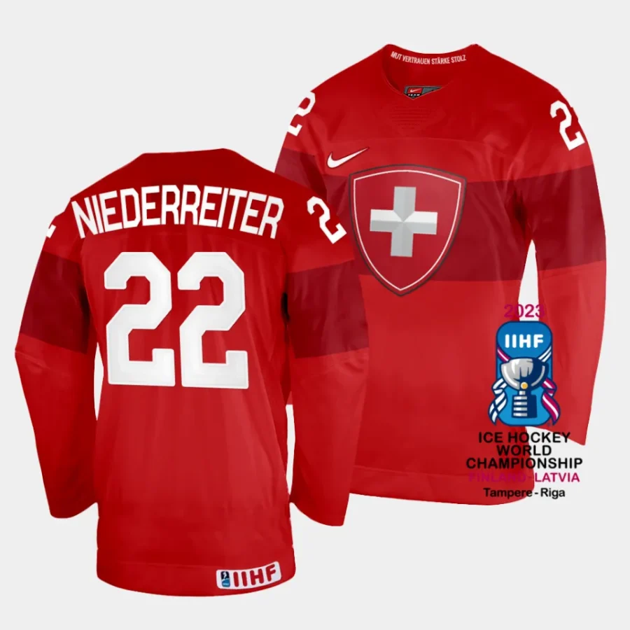 switzerland nino niederreiter 2023 iihf world championship red away jersey